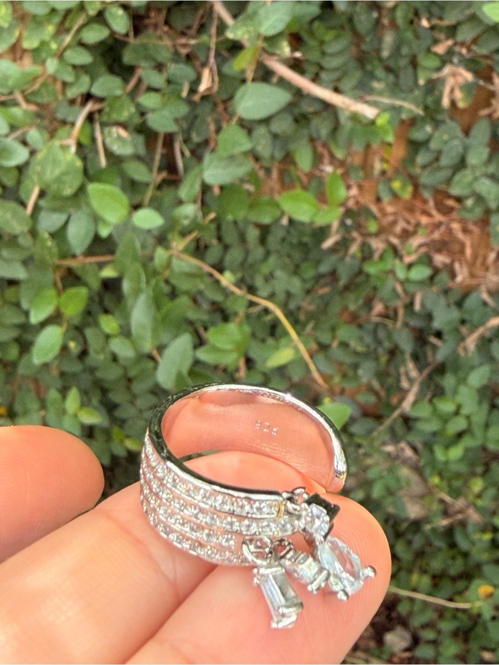 Silver Crystal Multi-Row Accent Ring - Bride Jewelry - Picture 7 of 9